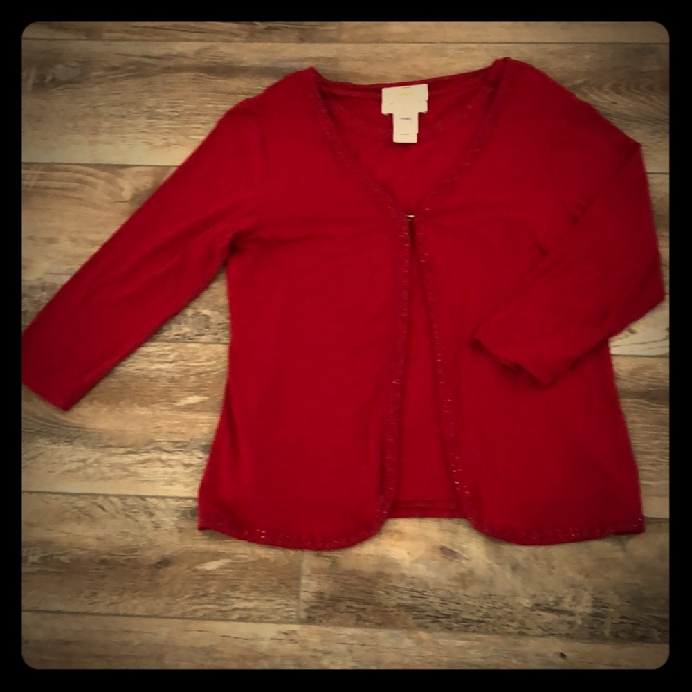Talbots Petites Red Rhinestone 2 piece Sweater szS